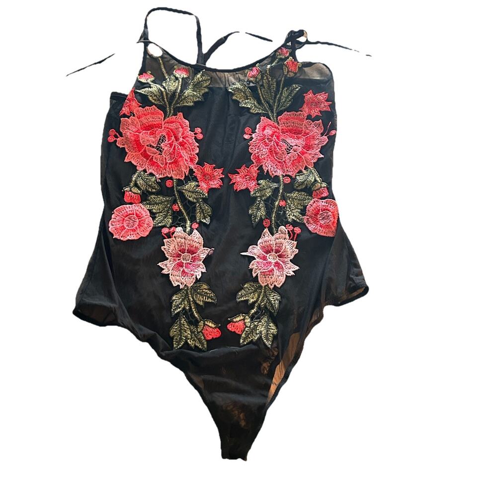 Black Red Lace Embroidered Floral Lingerie Nightie Bodysuit Sexy Women’s Small